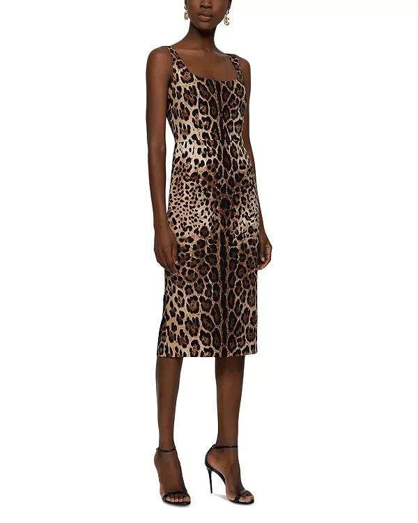 Женское платье с принтом Leopard print charmeuse dress Dolce & Gabbana, Leopard