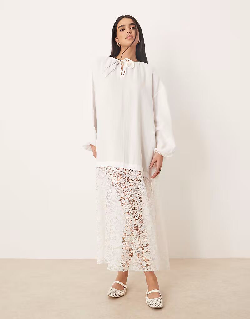 

Туника ASOS DESIGN из ткани бохо и кружева кремового цвета