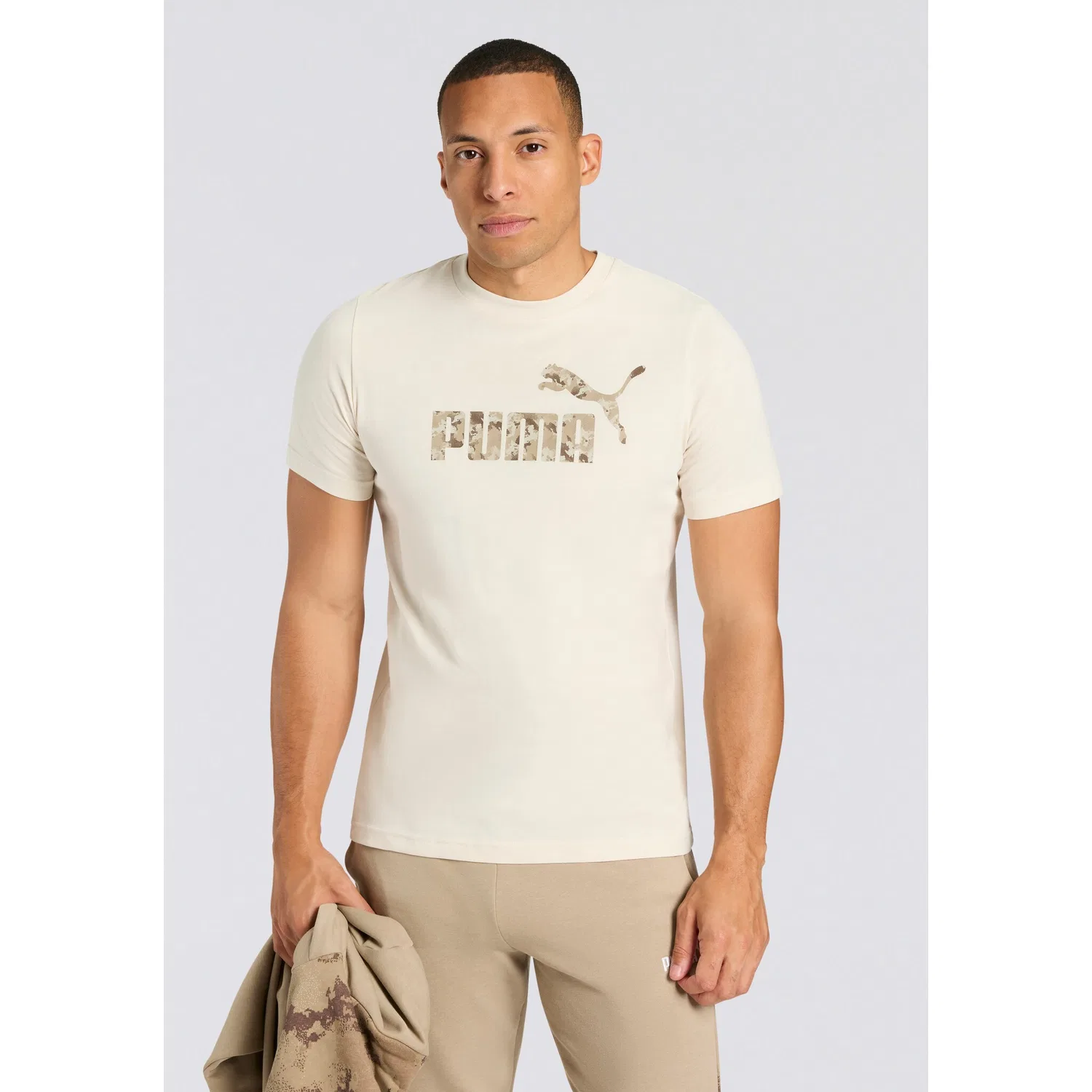 Детская хлопковая футболка с камуфляжным принтом PUMA, Alpine Snow — фото 2