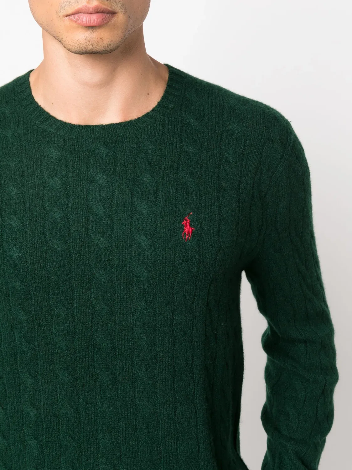 Polo Ralph Lauren Кабельный джемпер зеленый, шерсть и кашемир — фото 4
