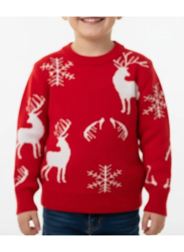 Свитер с принтом оленя и снежинок Classic reindeer snowflake Christmas Babyqlo, красный — фото 4