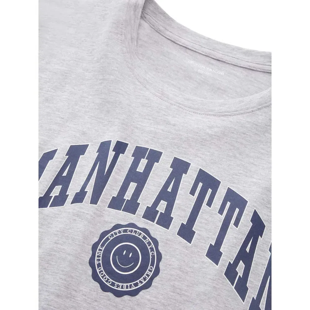 Детская футболка с принтом Cropped Printed Short Sleeve T-Shirt Tom tailor, Grey — фото 3