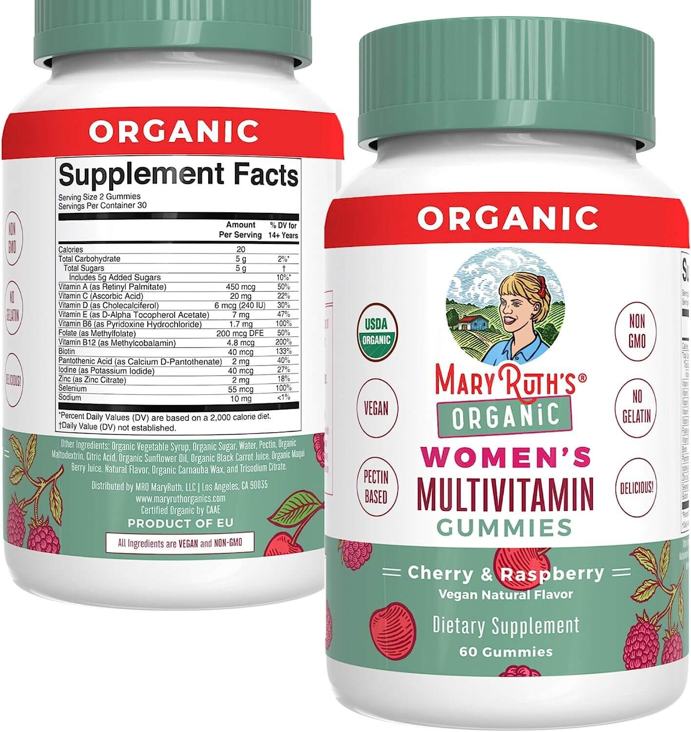 

Витаминные жевательные конфеты MaryRuth Organics Women's Multivitamin Gummiesсо вкусом вишни и малины, 60 штук