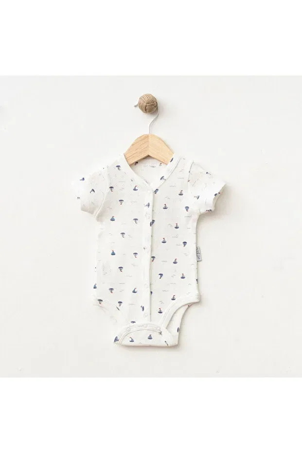 Детское боди для новорожденных с принтом Sailing D Patterned Open Front Gümüş Baby Kids, Ecru-Blue — фото 2