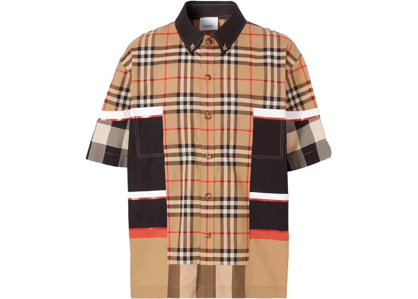 Мужская рубашка с коротким рукавом Patchwork Check Shirt Burberry, Archive Beige
