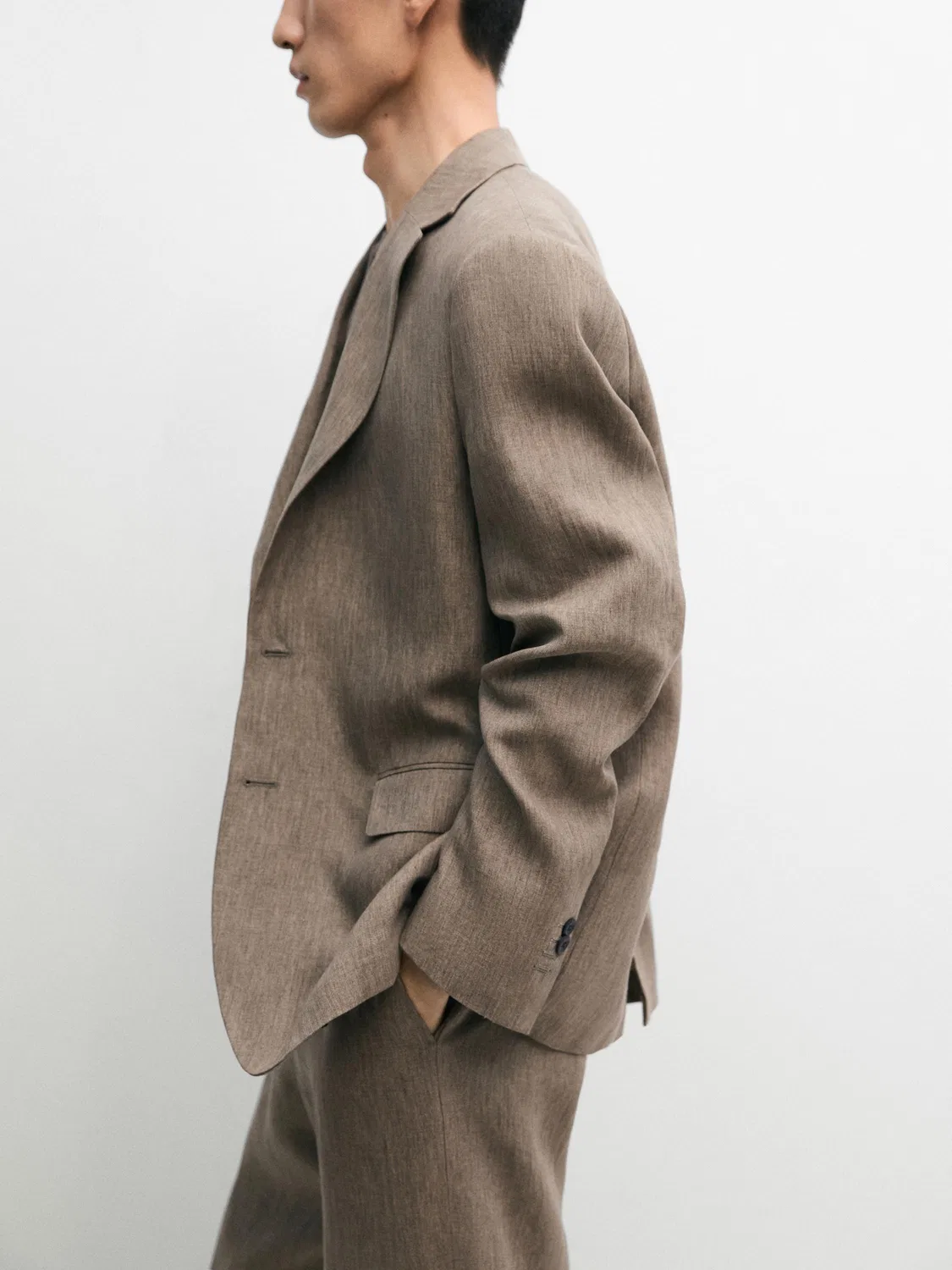 Блейзер из 100% льна Massimo Dutti, Ochre — фото 4