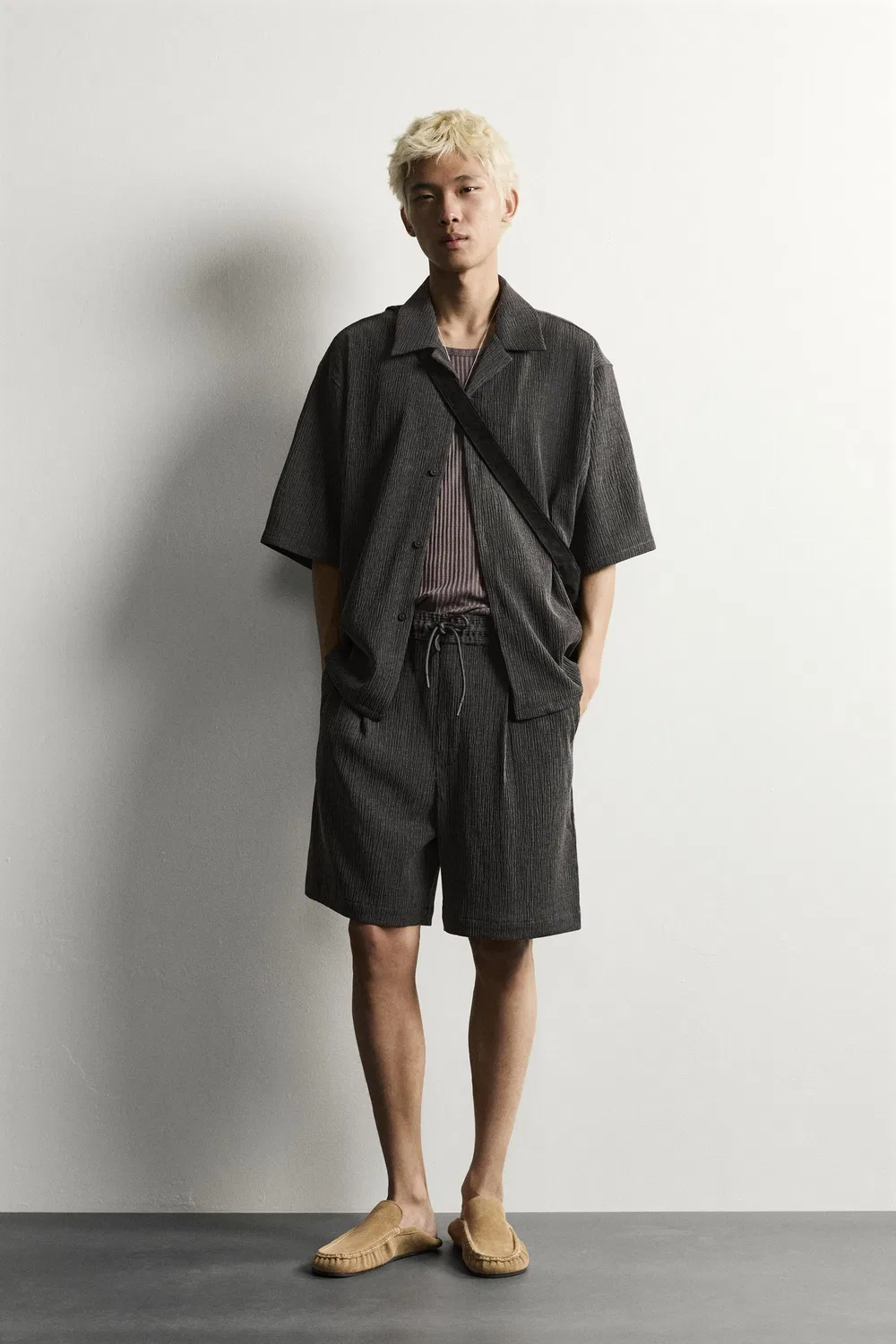 Текстурированная рубашка свободного кроя ZARA, Anthracite Grey