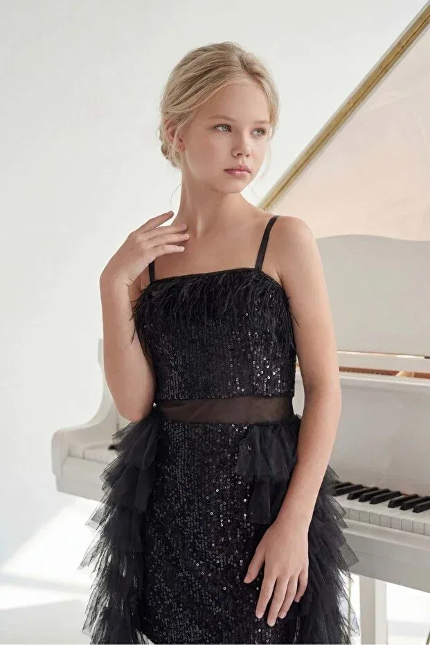 Детское вечернее платье для девочек с пайетками Butikhappykids, Black — фото 4