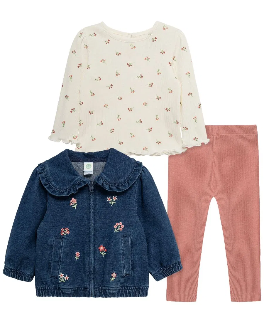 Комплект из топа, жакета и леггинсов с цветочным принтом Little Me, Denim Pink White