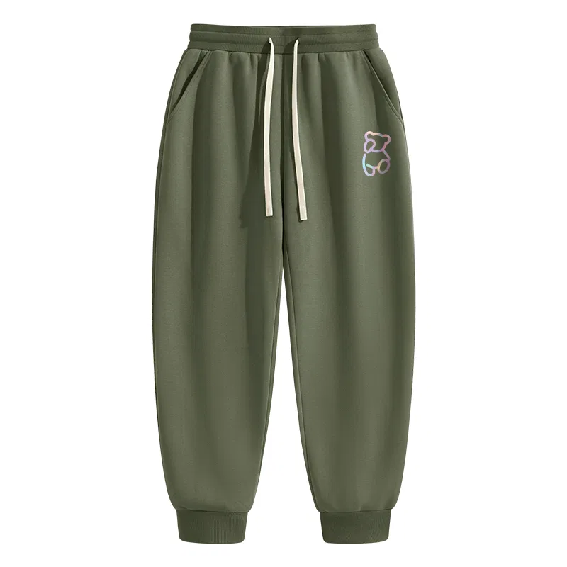 Детские штаны с начесом B Dazzling Color Bear Pants Logo MINISO, Gray Green