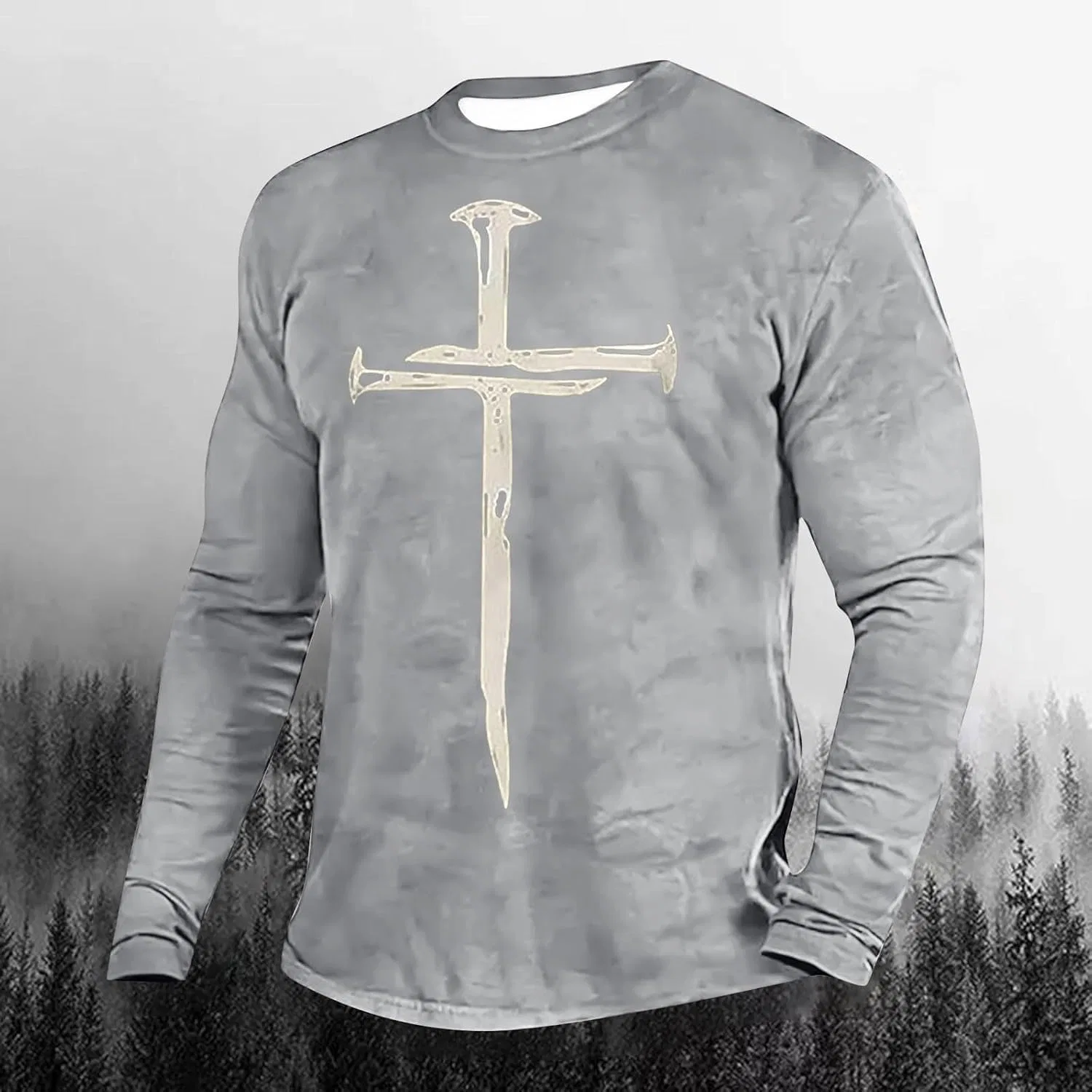 Мужская футболка с принтом Jesus Cross Christian Shirts, Light Gray — фото 2