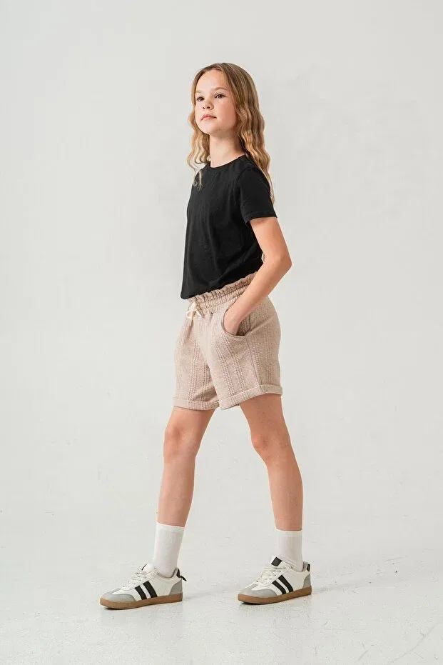 Детские шорты для девочек с широкой штаниной Mışıl Kids, Beige — фото 4