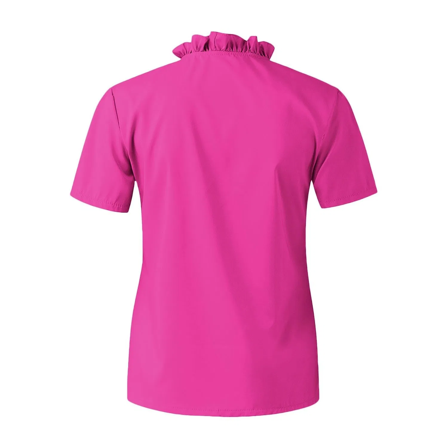Женская блузка с V-образным вырезом и коротким рукавом с оборками, Hot Pink — фото 4