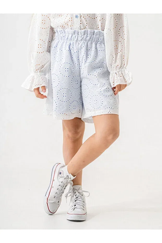 Детские шорты для девочек льняные Scalloped Linen Shorts Giyicem Tekstil, Blue