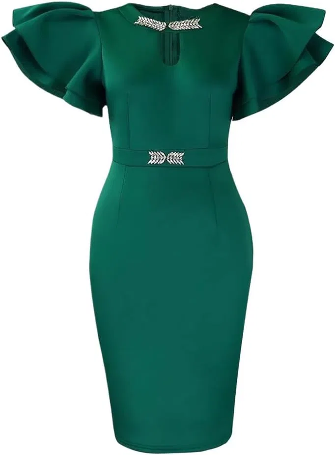 Женское платье миди с вырезами Butterfly Sleeve, Green