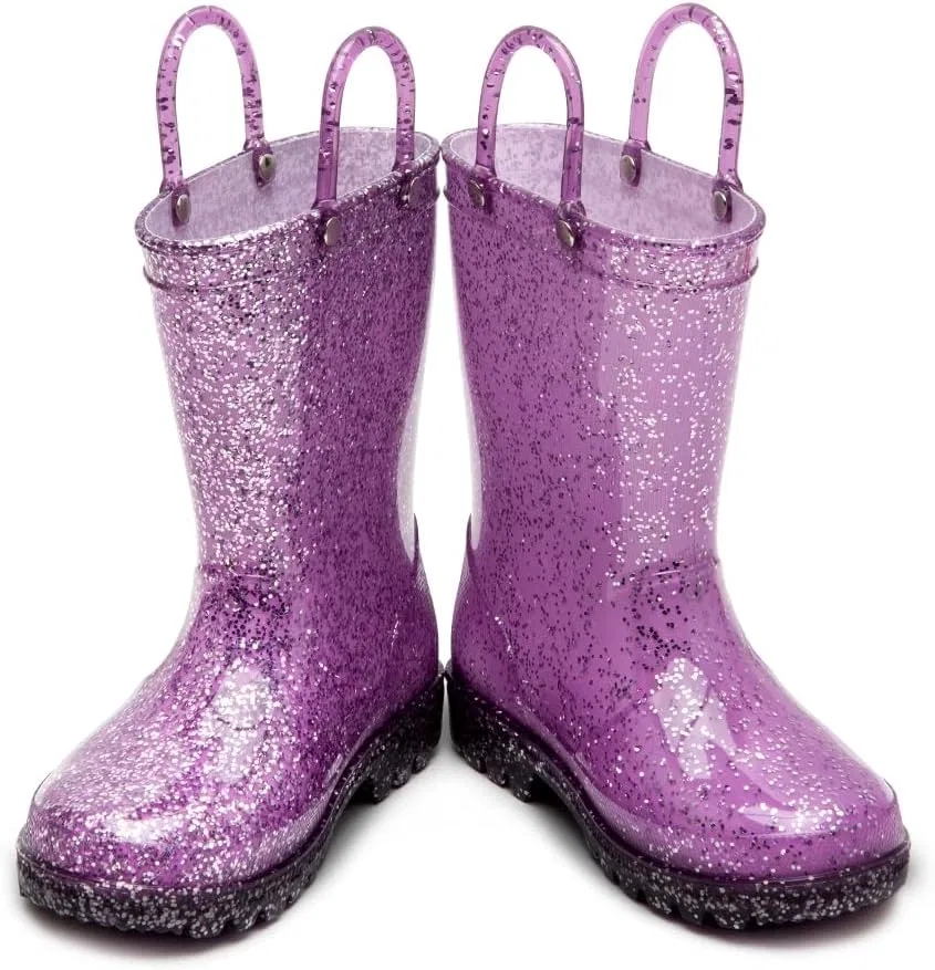 Детские дождевые сапоги для девочек с принтом HugRain, Glitter Purple — фото 4