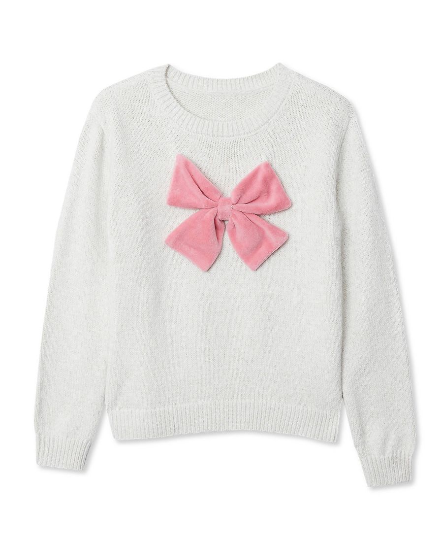 Вязаный свитер с бантом для встречи девочек Lands' End, Ivory/mauve bow — фото 2