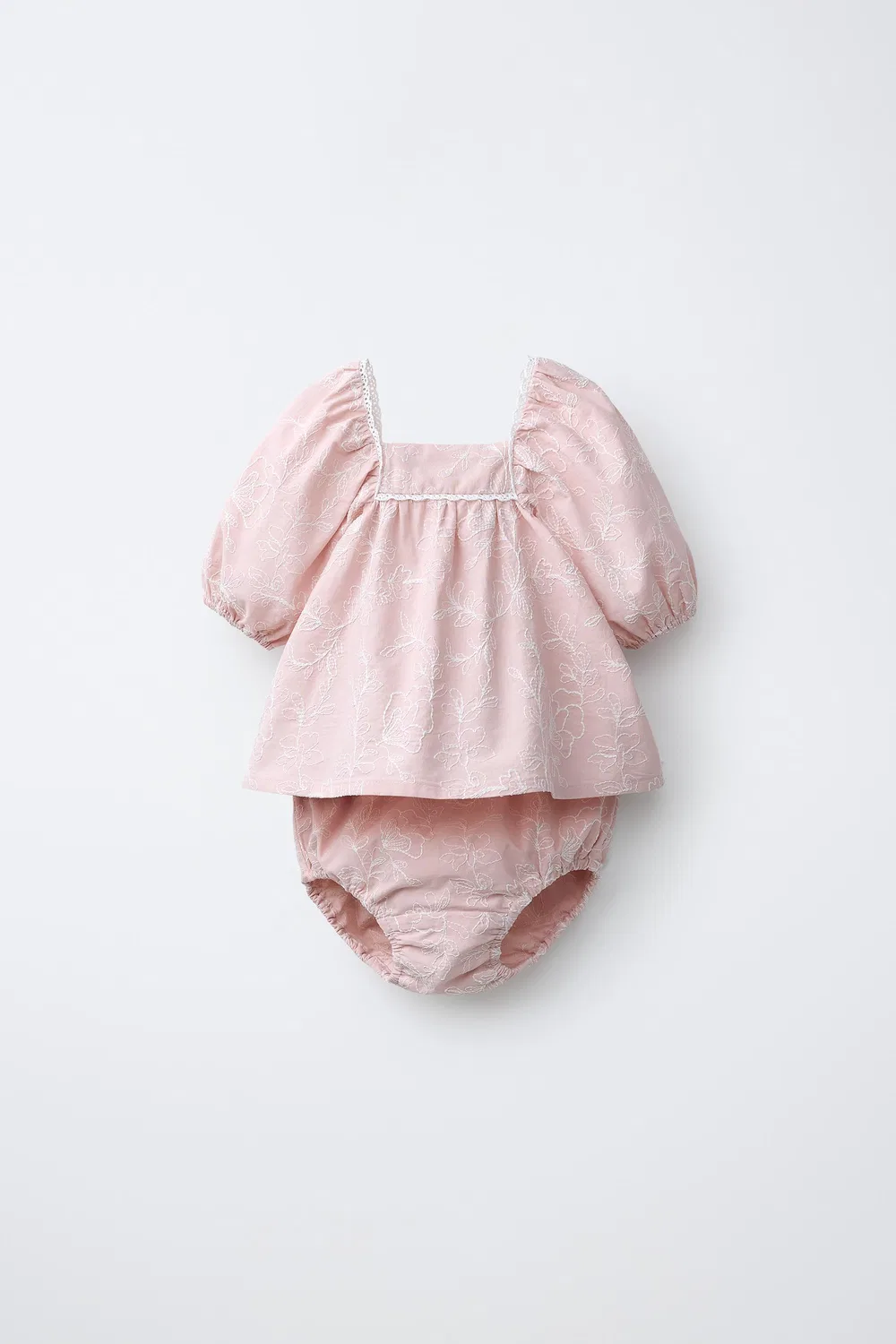 Комплект из вышитой кружевной рубашки и трусиков ZARA, Pastel Pink