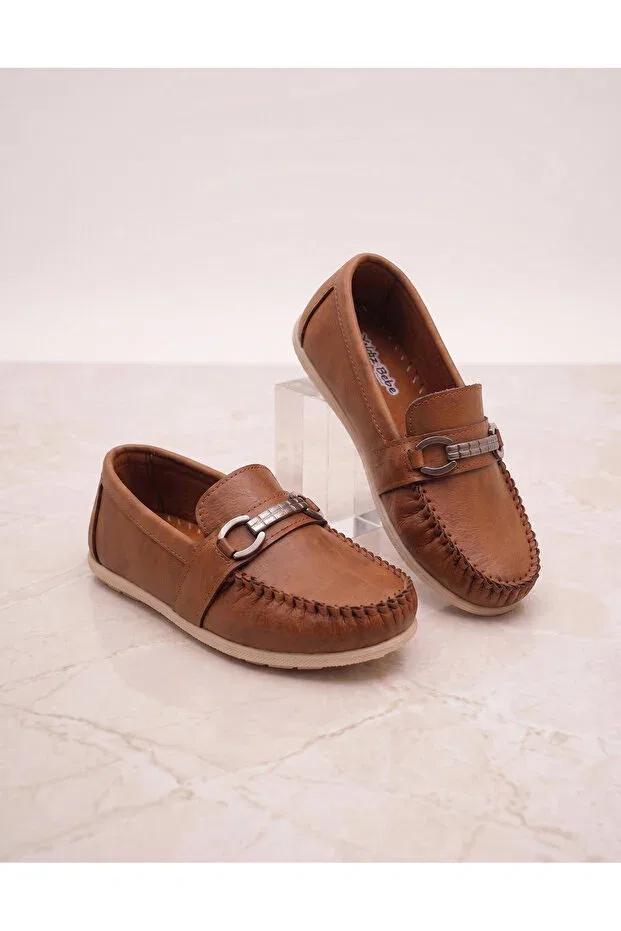 Детские повседневные туфли-мокасины для мальчиков с пряжкой Rexba, Brown