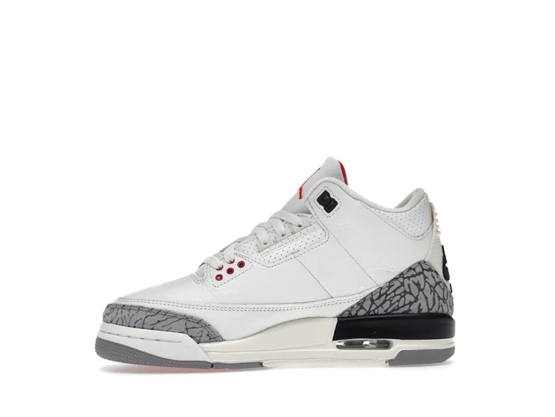 Детские кроссовки Lifestyle с принтом слоновьей кожи Jordan 3 Retro Jordan, Summit White Fire Red Black Cement Grey — фото 3