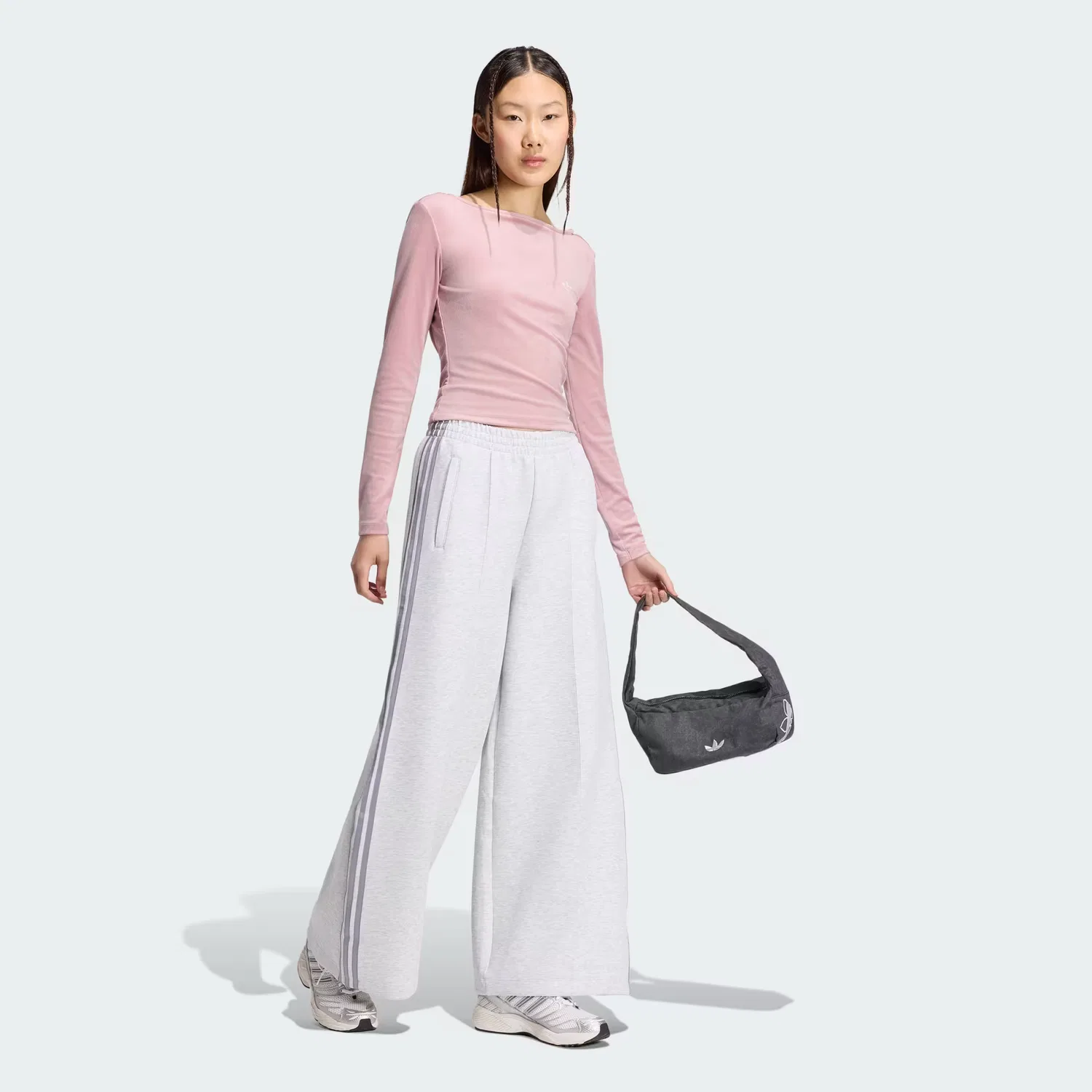Женские спортивные брюки свободного кроя Spacer Trackpants Adidas Originals, светло-серый меланж — фото 4