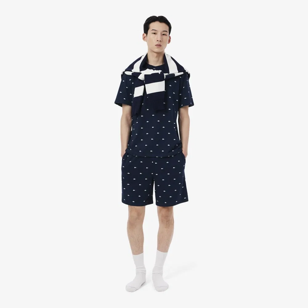 Мужская рубашка с коротким рукавом с принтом тёмно-синяя от Lacoste — фото 4