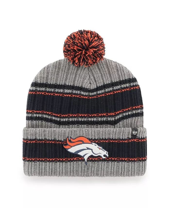 

Мужская графитовая вязаная шапка Denver Broncos Rexford с манжетами и помпоном '47 Brand