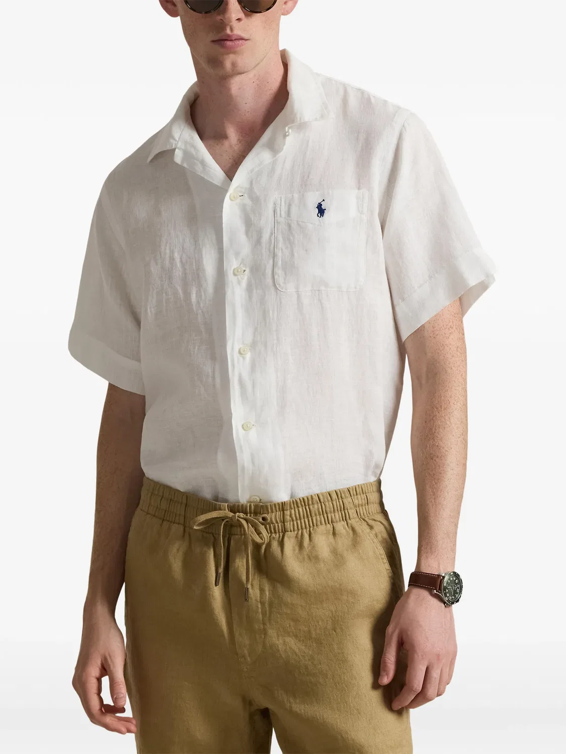 Рубашка Pony из льна белая Polo Ralph Lauren, белый — фото 3