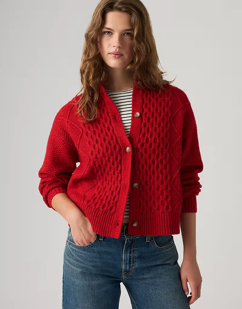 Кардиган Levi's Charlotte с круглым вырезом, красный — фото 4