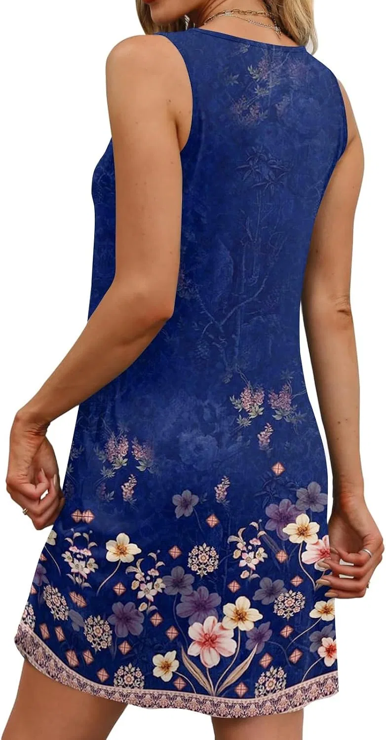 Женское повседневное платье с цветочным принтом, Royal Blue — фото 3