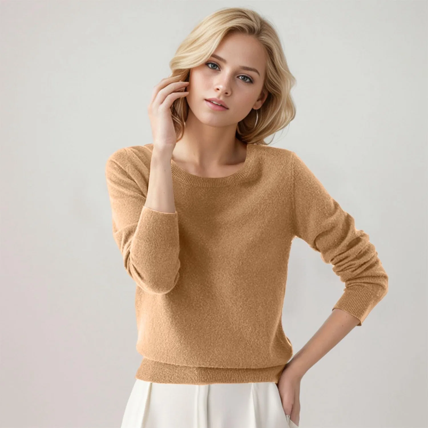 Женский свитер с длинным рукавом из кашемира, Light Yellow — фото 2