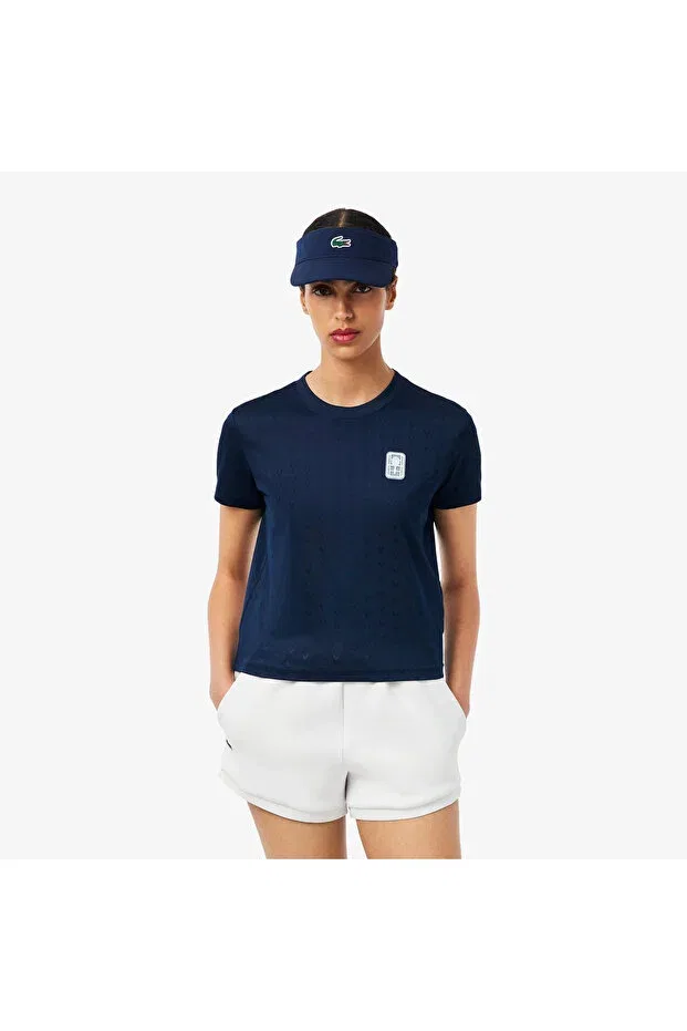 Футболка Lacoste Slim Fit Crew Neck Patterned, темно-синяя
