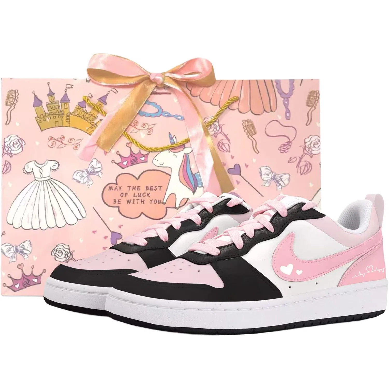 Детские кроссовки для скейтбординга с кожаным верхом Nike Court Borough 2, Black Pink