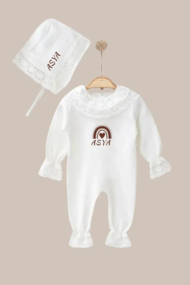 Детский комбинезон для новорожденных с кружевной шапочкой Minytrendy, White
