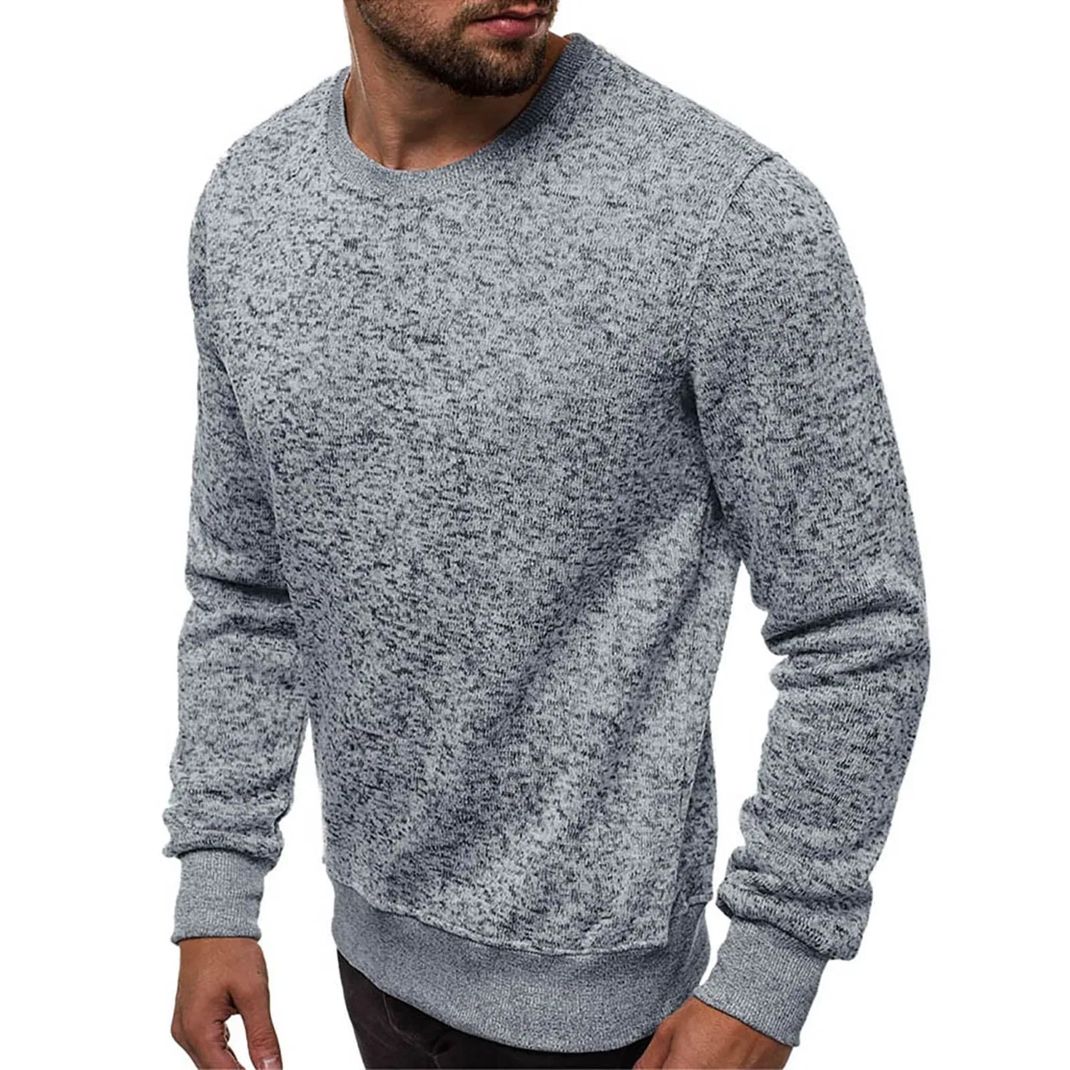 Мужской свитшот из флиса с круглым вырезом и длинным рукавом, Grey