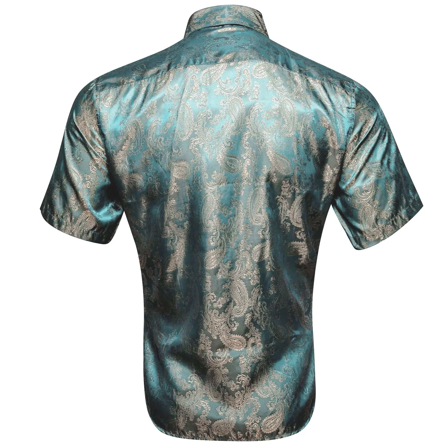 Мужская рубашка с коротким рукавом с принтом Paisley Shiny Satin Baroque Design, Green Mint — фото 4