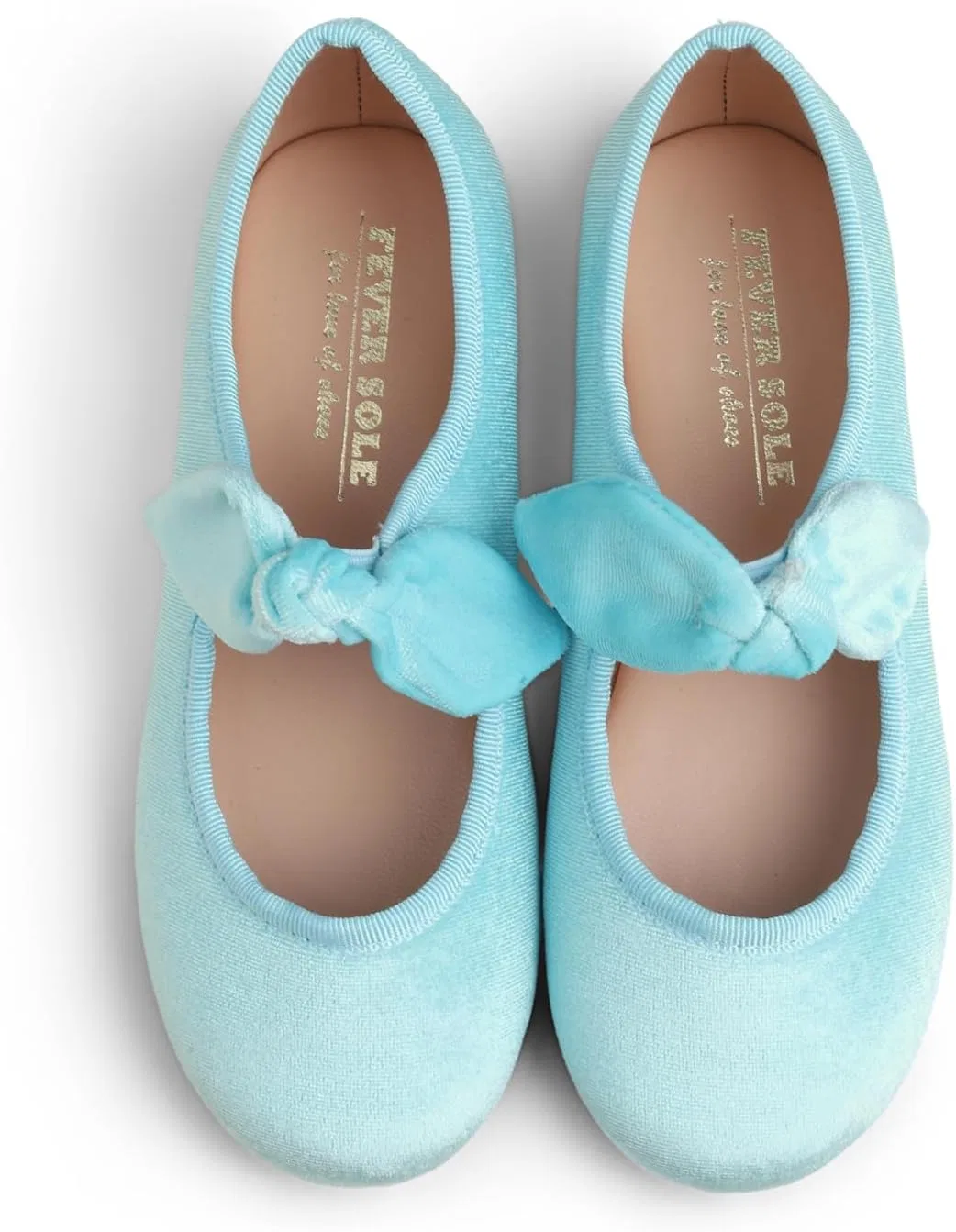 Детские туфли для девочек с пряжкой FEVERSOLE, Velvet Bow Elastic Maryjane Sky Blue — фото 2