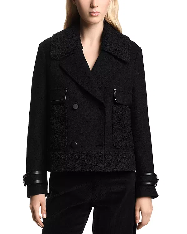 Женская куртка с отделкой из искусственной кожи Fleece Faux Leather Trim Jacket Emporio Armani, Solid Black