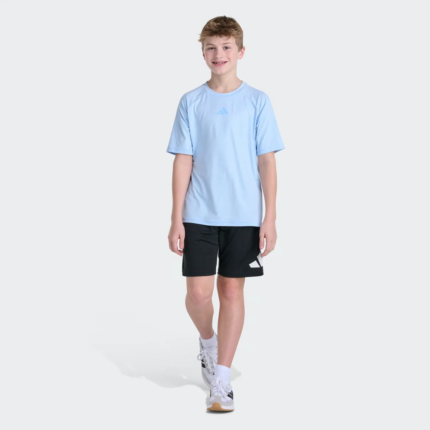 Детская футболка с рукавами реглан Raglan Mélange Tee Adidas Sportswear, небесно-голубой — фото 2
