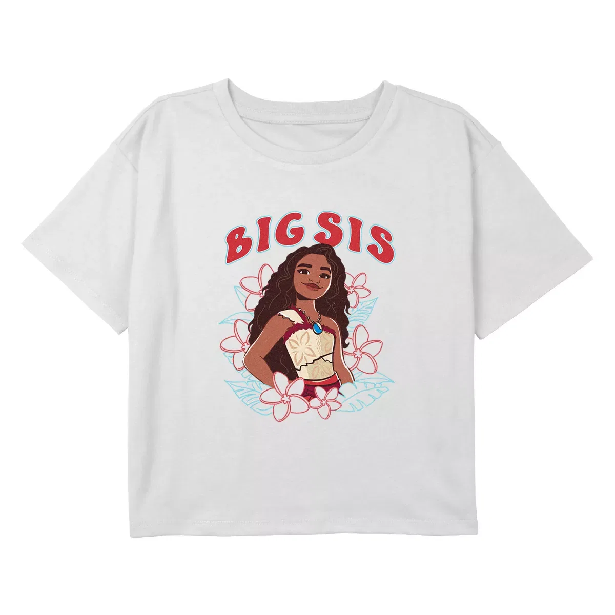 Детское укороченное футболка-кроп топ с принтом Big Sis Moana 2, White