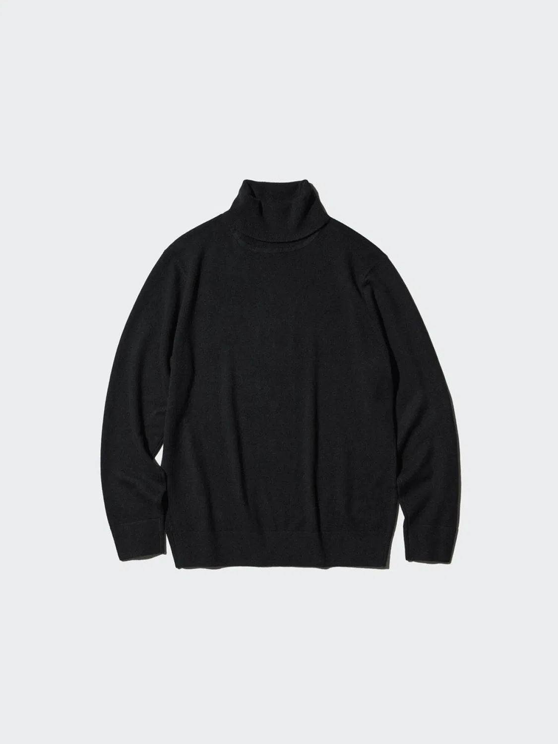Свитер с двойным воротником из кашемира с длинным рукавом Uniqlo, черный