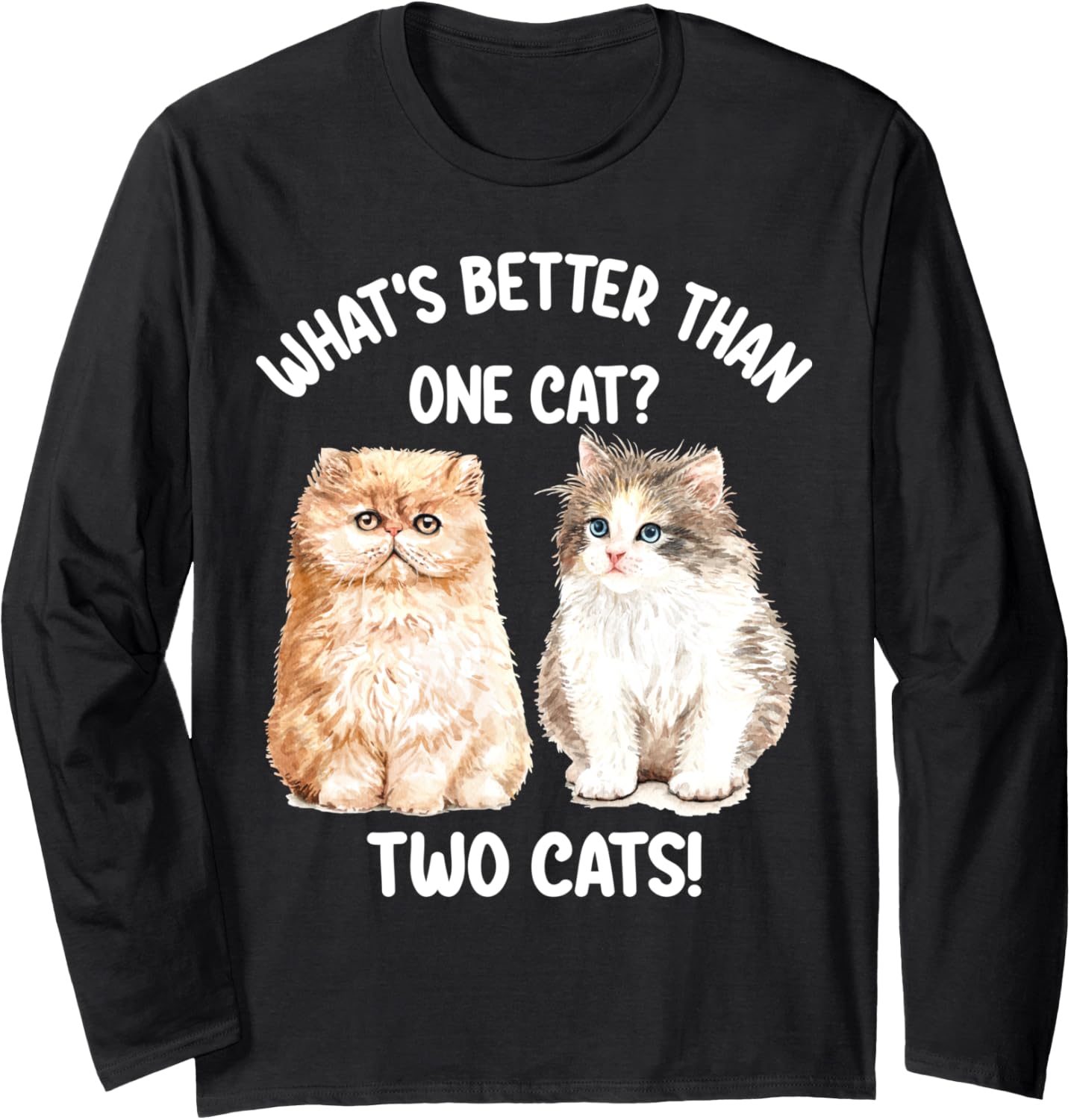 

Футболка с длинным рукавом Что лучше, чем одна кошка, чем две кошки Cat Lover & Owner Tees, черный