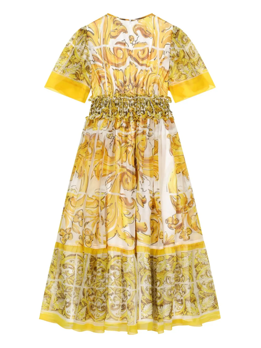 Шелковое платье с принтом Majolica Dolce & Gabbana Kids, желтый — фото 2