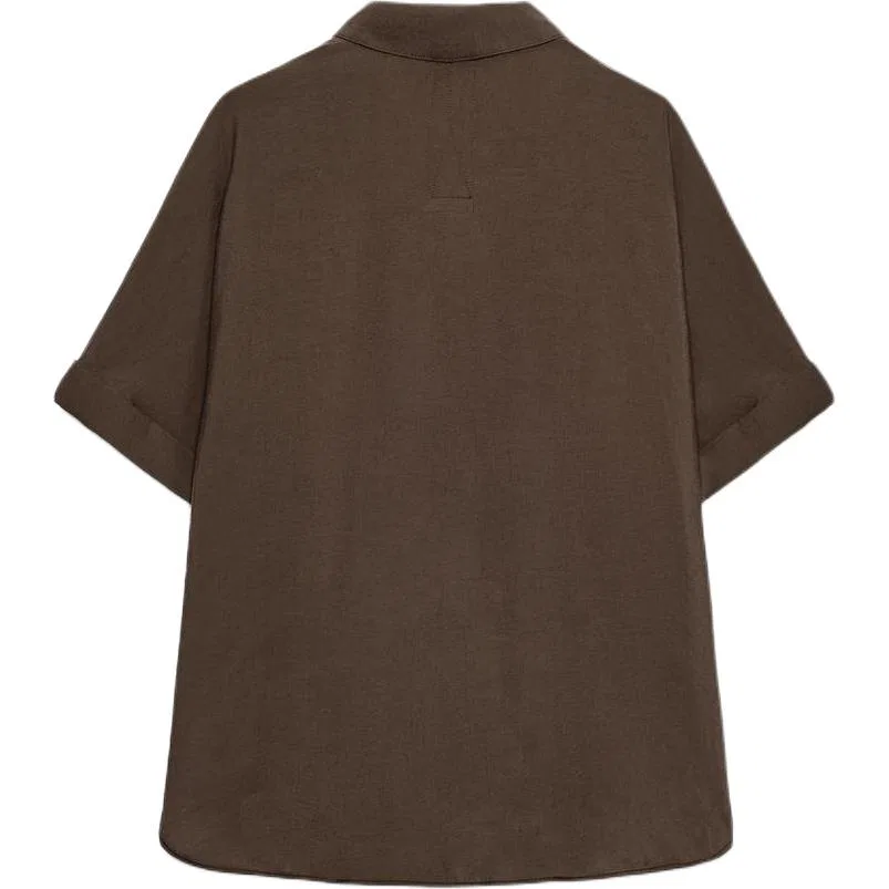 Женская рубашка с лацканами Dark Brown ZARA, Темно-коричневый — фото 3