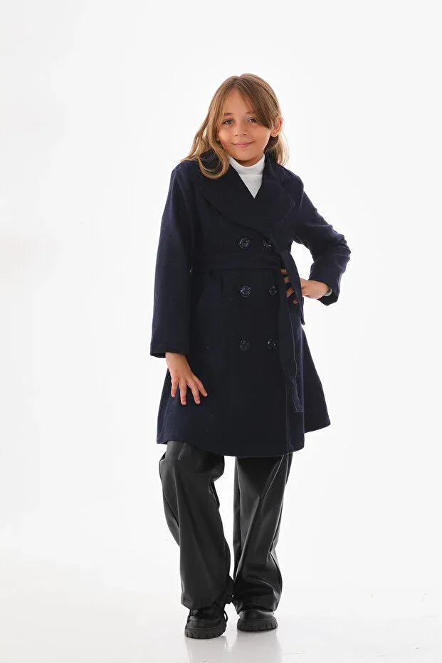 Детское пальто для девочек длинное Wiens Kids, Navy Blue — фото 4