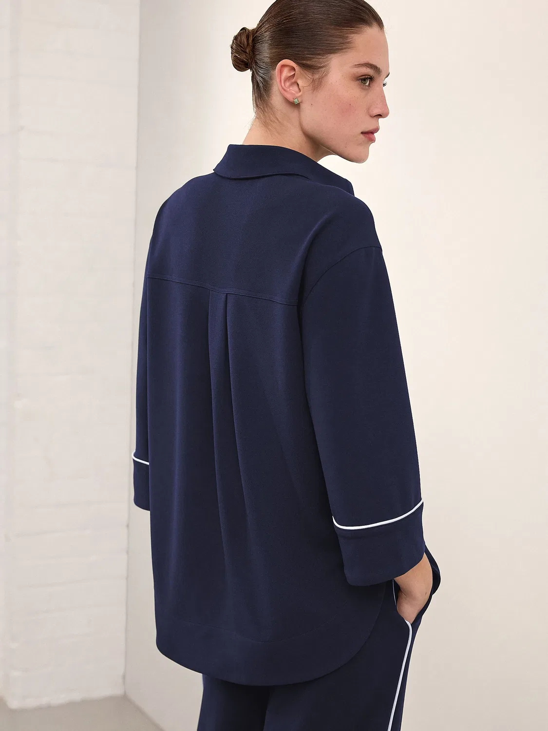 Поло с длинным рукавом и отделкой контрастным цветом, модель Tipped Long Sleeve, бренд Next, темно-синий — фото 3