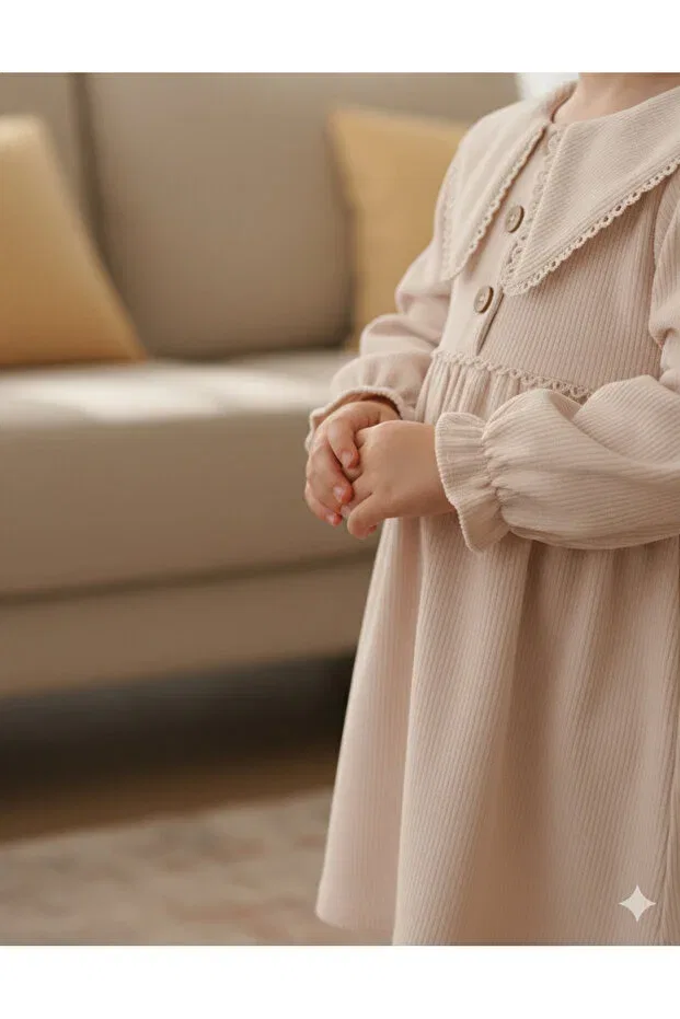 Детское платье для девочек вельветовое Kidello, Beige — фото 4