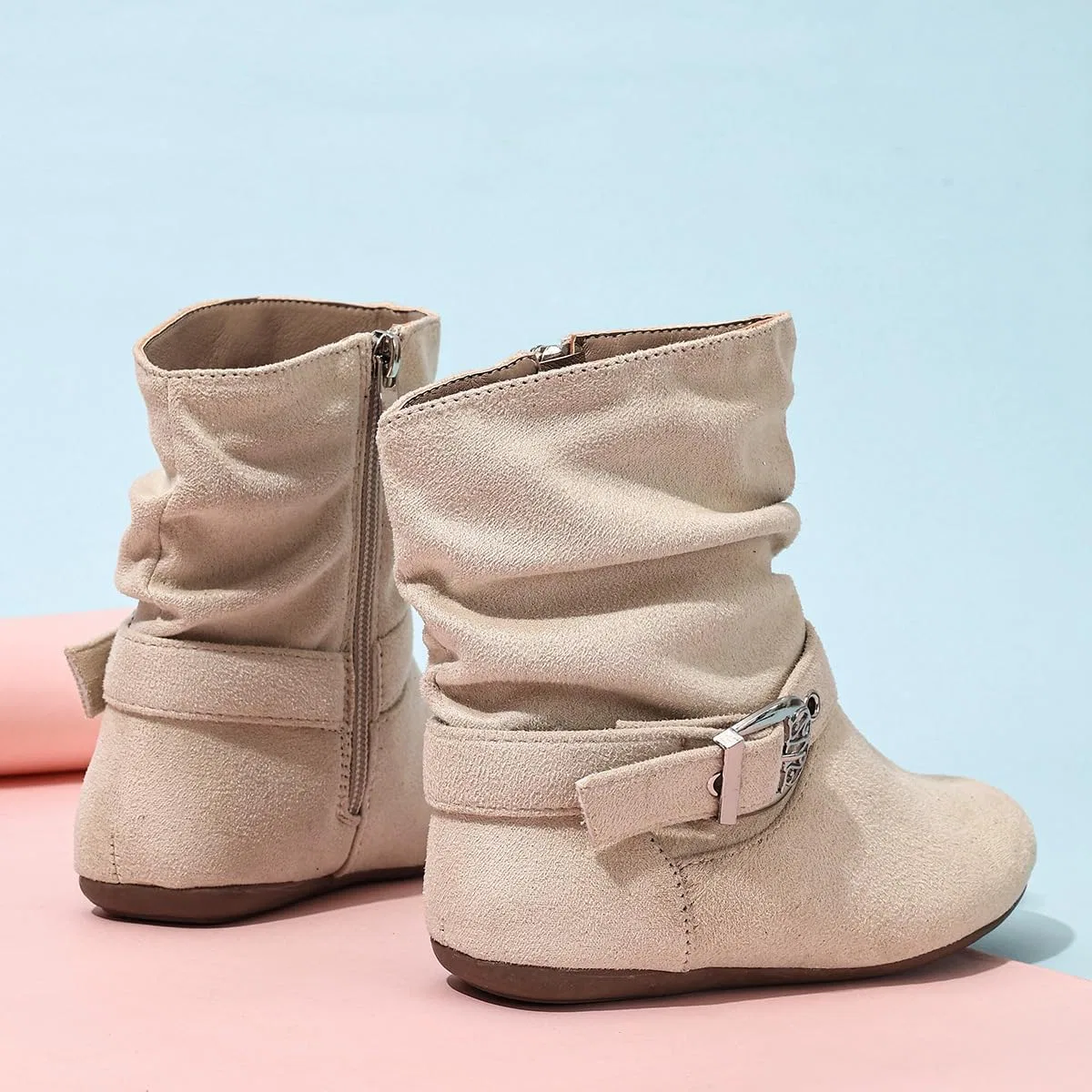 Детские сапоги для девочек с боковой молнией Auhoho, Beige — фото 3
