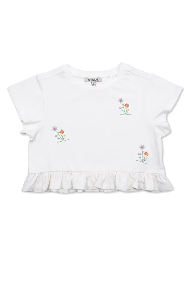 Детская футболка для девочек с принтом Organic Floral Printed Ozmoz By Mukadder Özden, White — фото 2