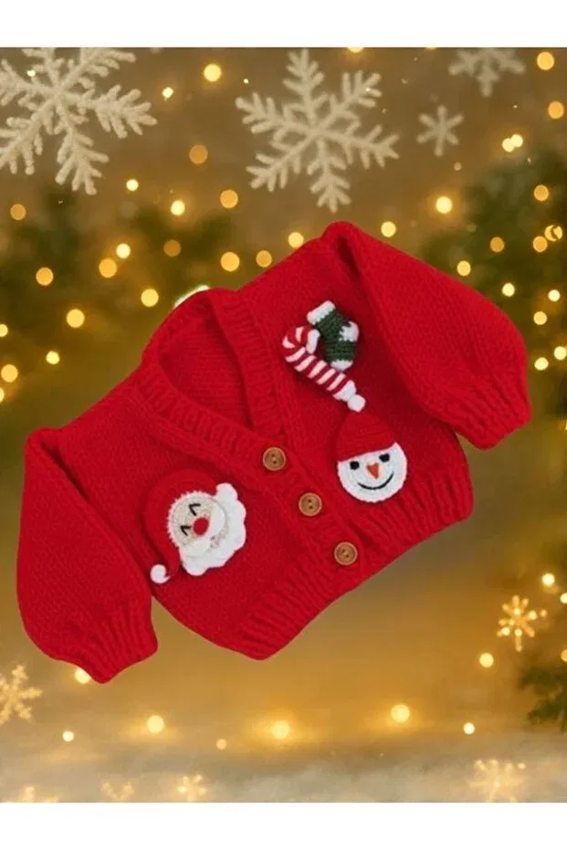 Детский кардиган с ручной вышивкой Special Design Hand-Knitted Figured Children's Cardigan En Home Style, Red — фото 3